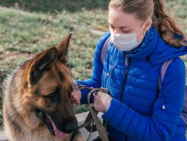 pet owner with German Shepherd